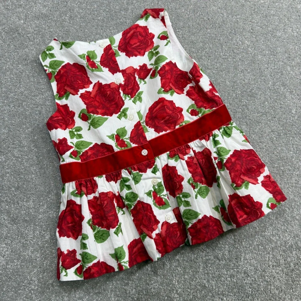 Janie and Jack Peplum Top Velvet Bow Red Rose Floral Sz 5 Preppy Girly Whimsy